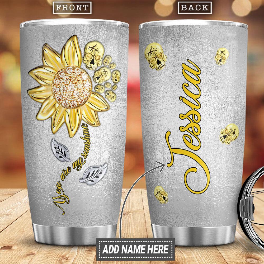 Personalized Skull Sunflower Sunshine Jewelry Style Stainless Steel Tumbler
