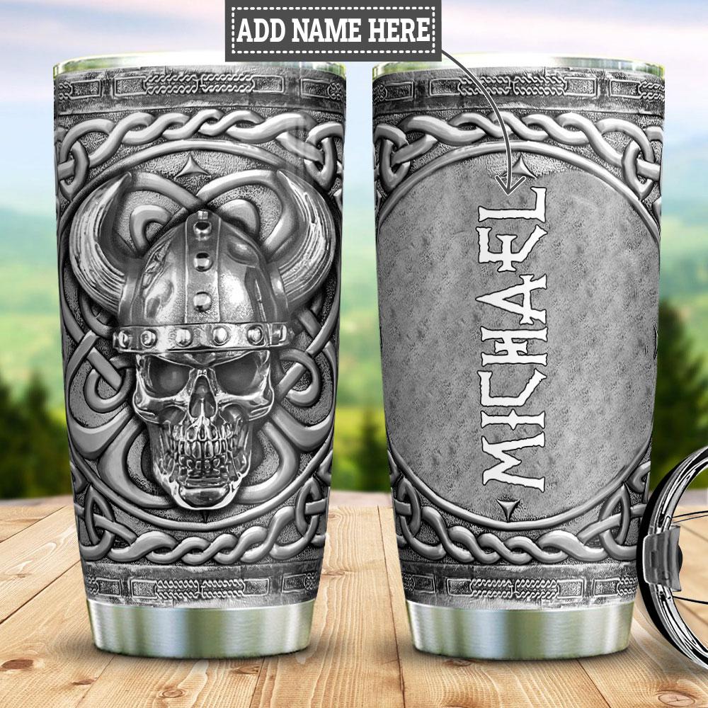Personalized Skull Viking Silver Style Stainless Steel Tumbler