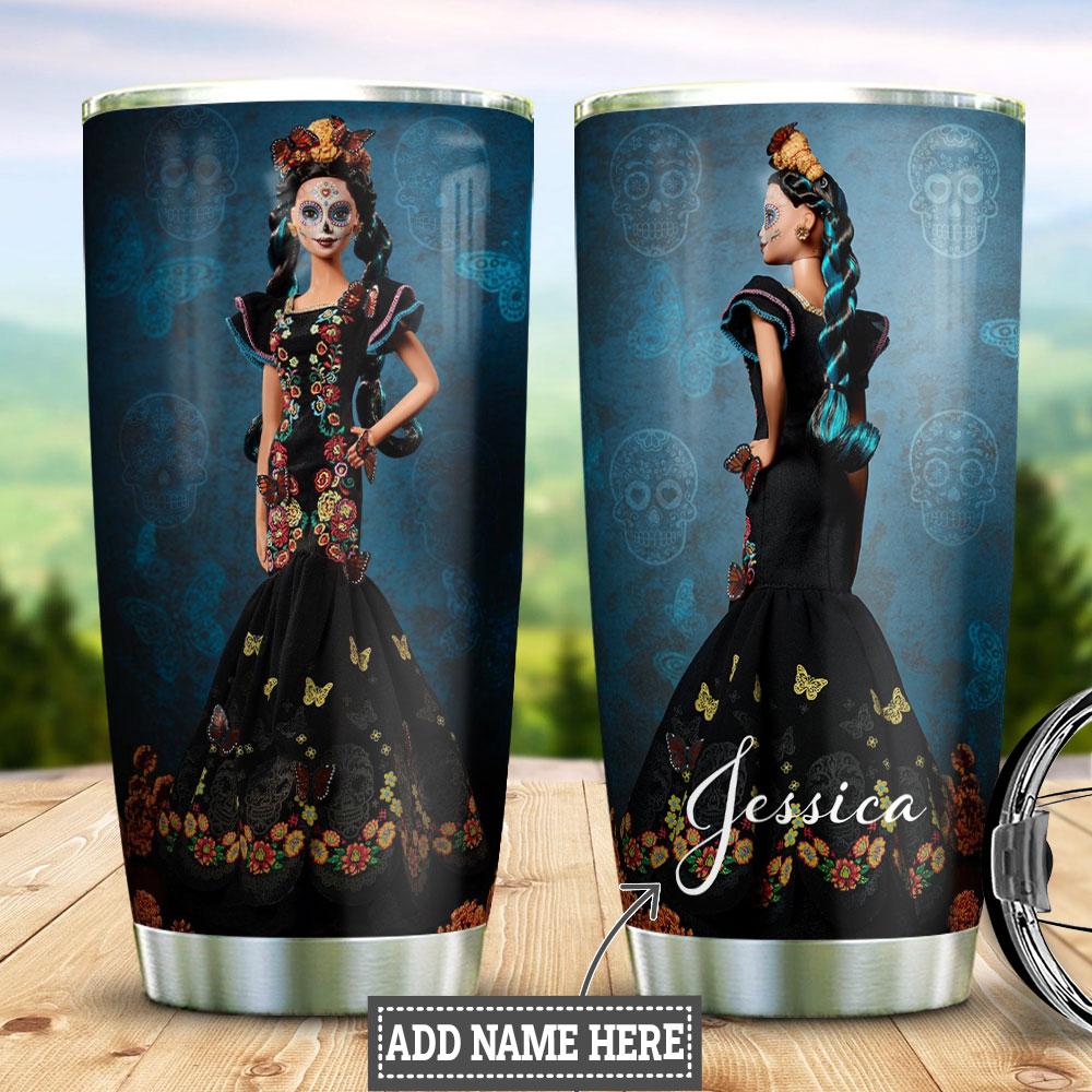 Personalized Sugar Skull Woman Doll Stainless Steel Tumbler