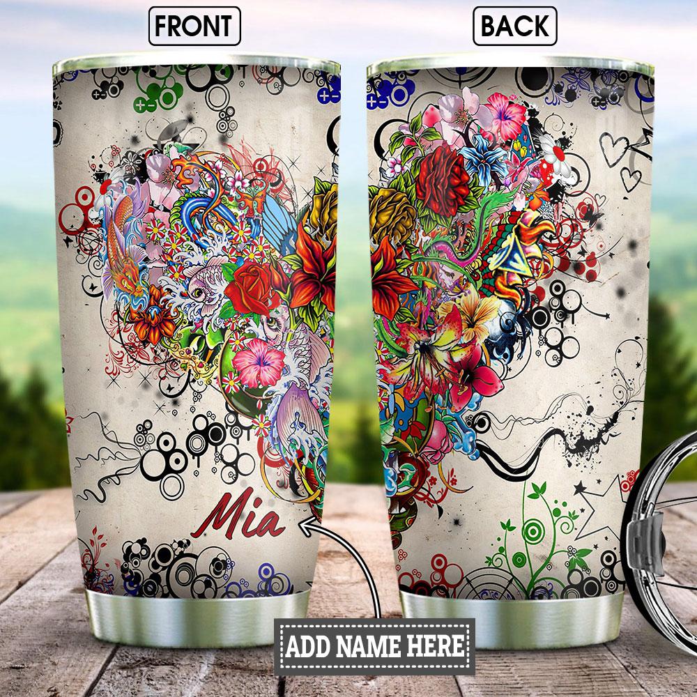 Personalized Tattoo Flowers Stainless Steel Tumbler