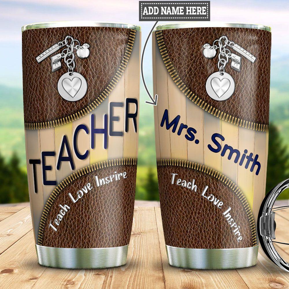 Personalized Teacher Leather Style Stainless Steel Tumbler