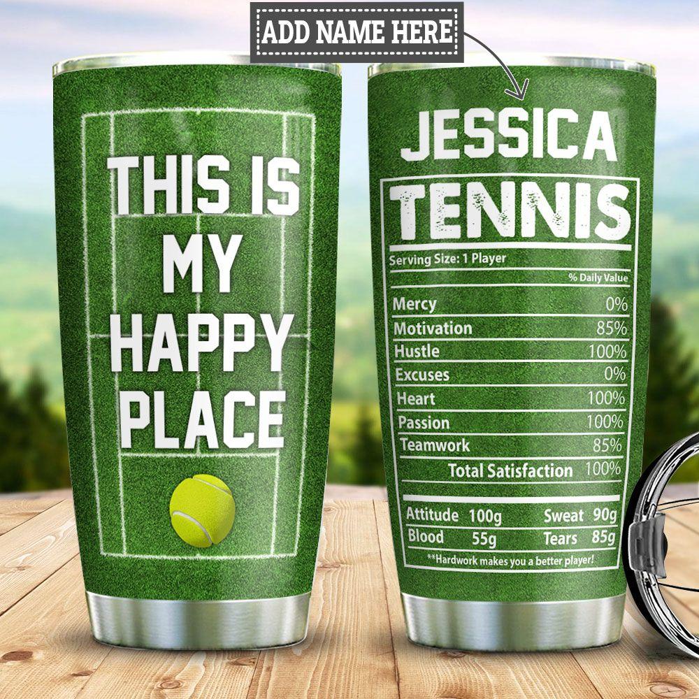 Personalized Tennis Happy Place Stainless Steel Tumbler