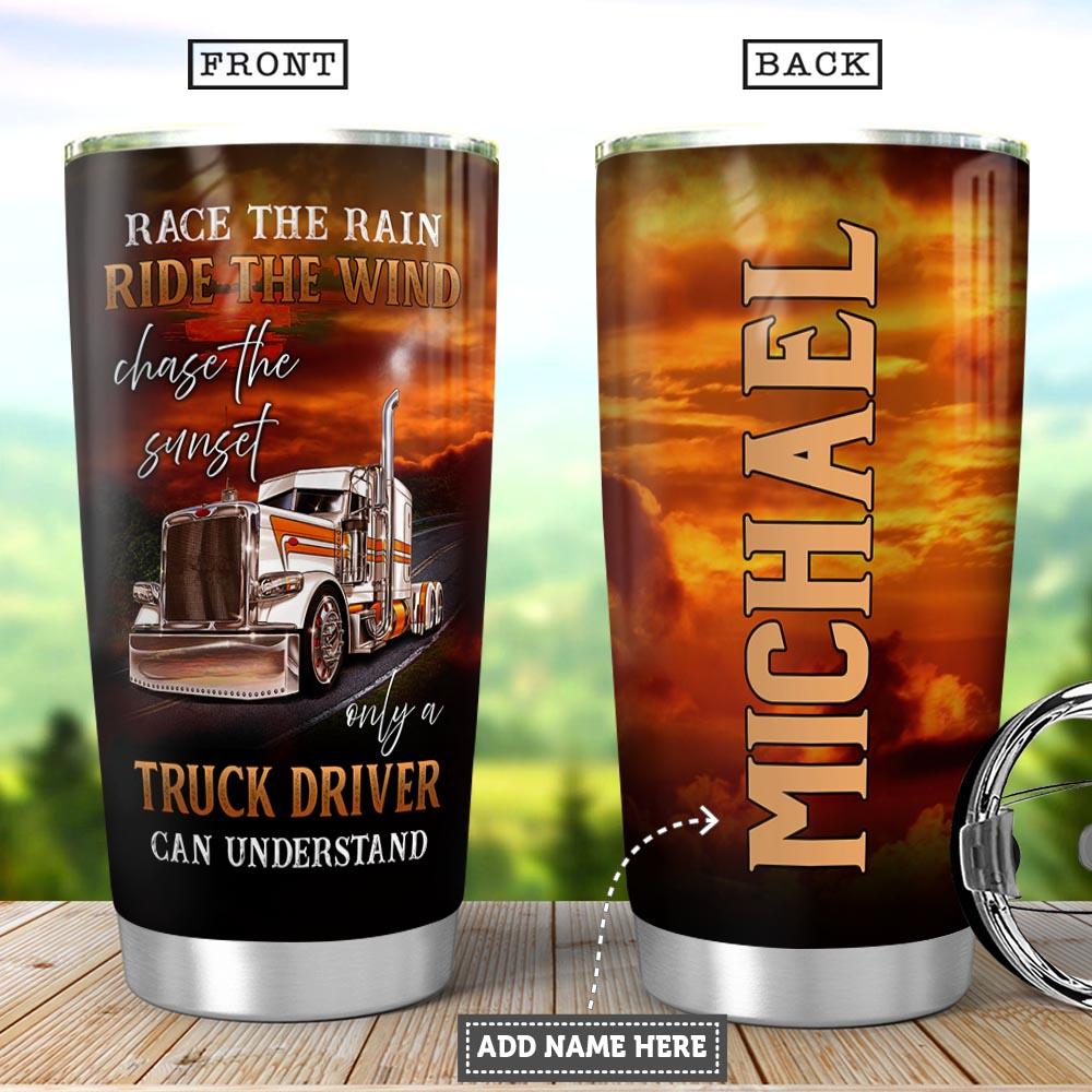Personalized Trucker Chase The Sunset Stainless Steel Tumbler