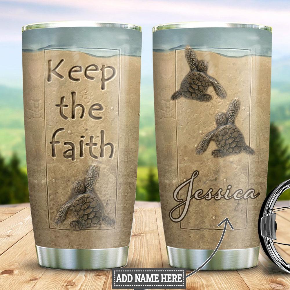 Personalized Turtle Faith Ceramic Style Stainless Steel Tumbler