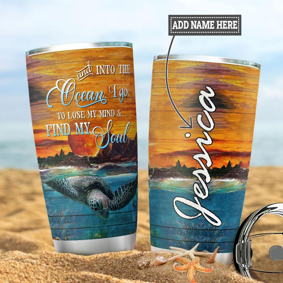 Personalized Turtle Into The Ocean Stainless Steel Tumbler