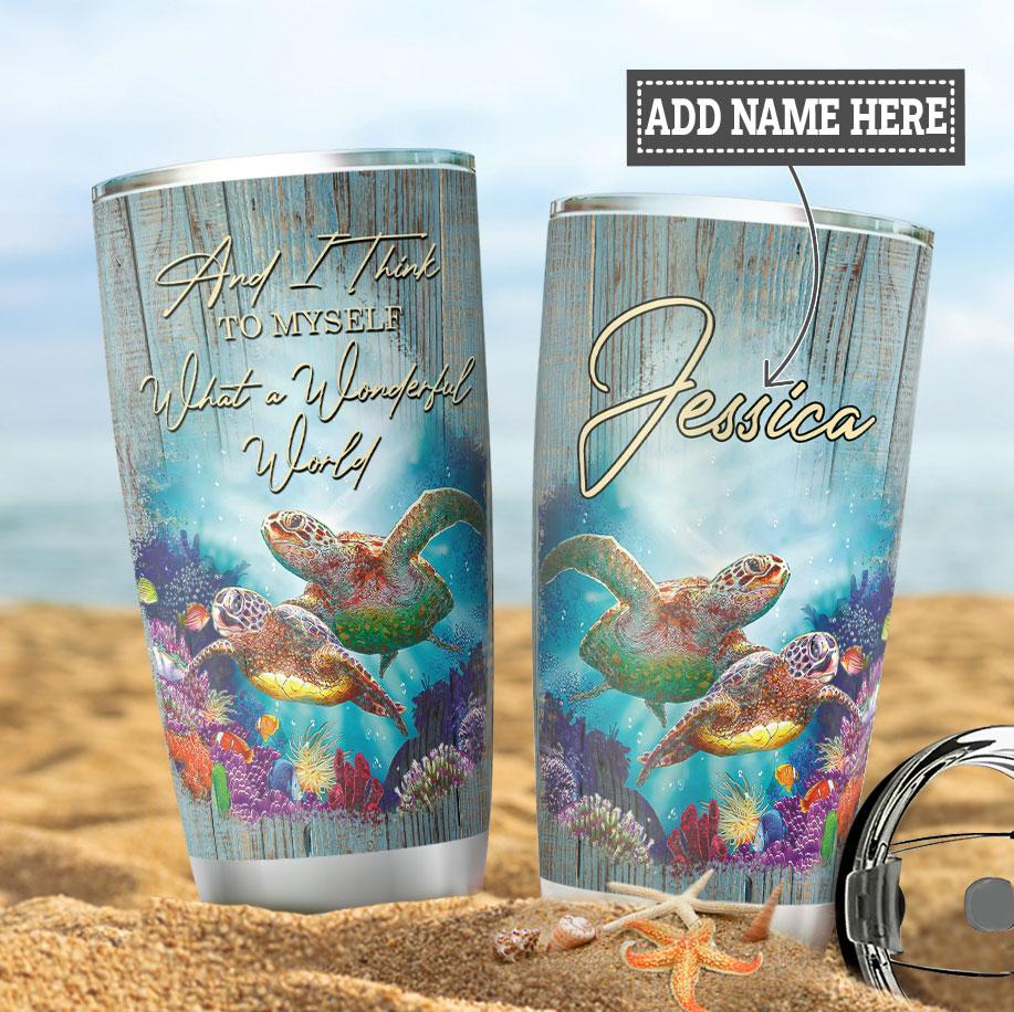 Personalized Turtle Wonderful World Stainless Steel Tumbler