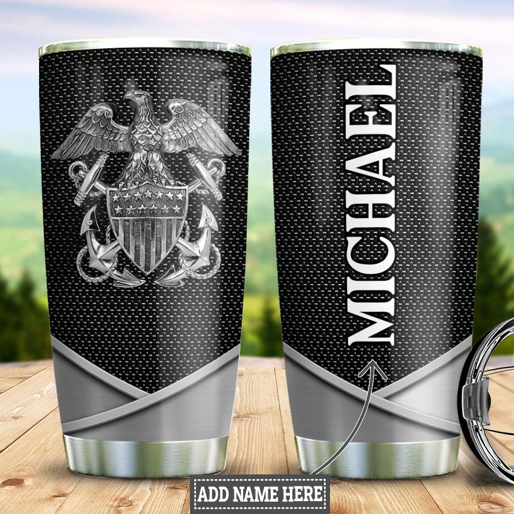 Personalized US Navy Metal Style Stainless Steel Tumbler