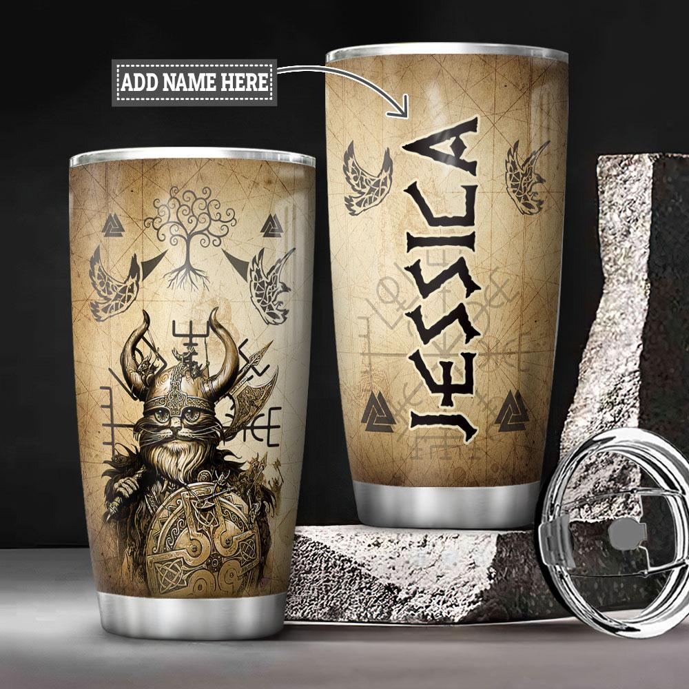 Personalized Viking Cat Stainless Steel Tumbler