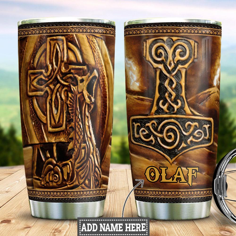 Personalized Viking Leather Style Stainless Steel Tumbler
