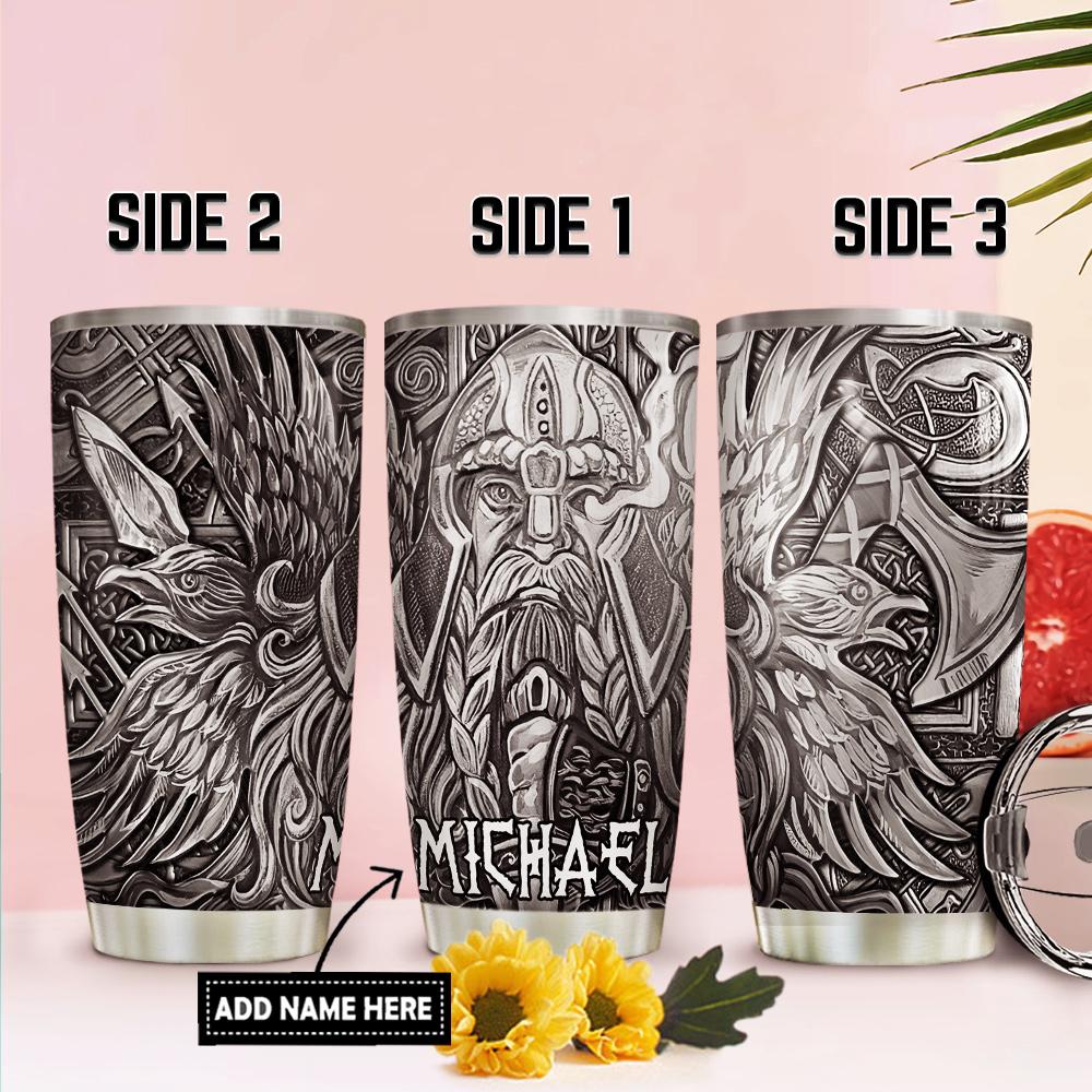 Personalized Viking Odin Metal Style Stainless Steel Tumbler