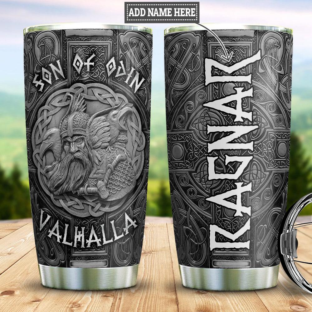 Personalized Viking Odin Raven Silver Style Stainless Steel Tumbler