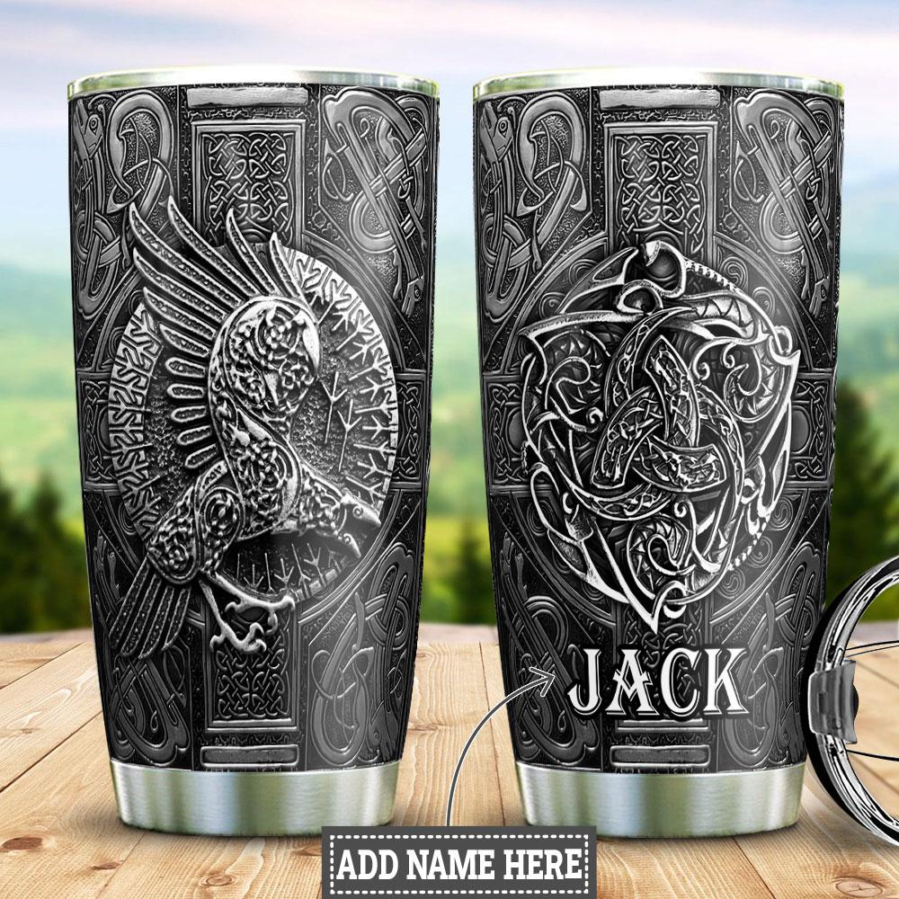 Personalized Viking Raven Metal Style Stainless Steel Tumbler