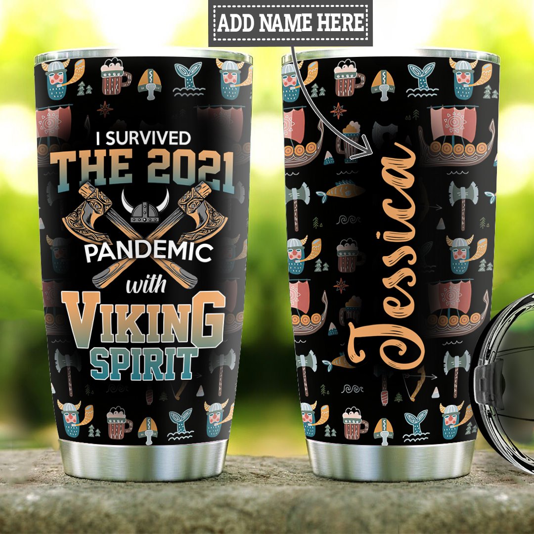 Personalized Viking Spirit Survive During Pandemic Colorful Stainless Steel Tumbler