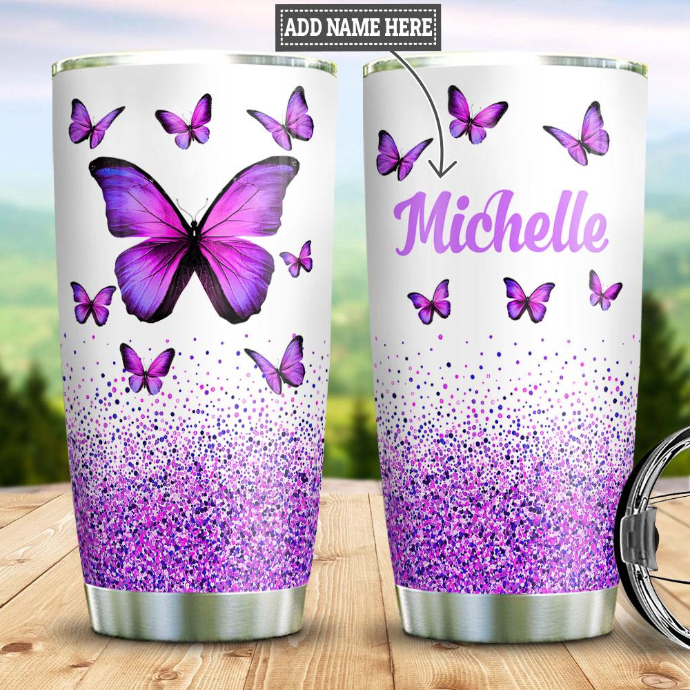 Personalized Violet Butterfly Stainless Steel Tumbler