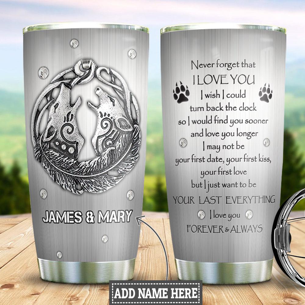 Personalized Wolf Couple Metal Style Stainless Steel Tumbler