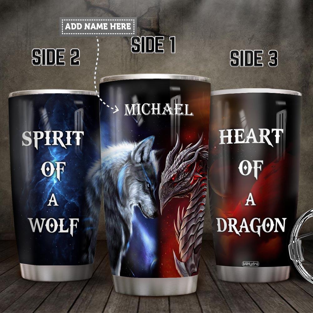 Personalized Wolf Heart Dragon Spirit Stainless Steel Tumbler