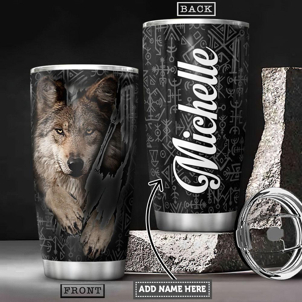 Personalized Wolf Viking Pattern Stainless Steel Tumbler