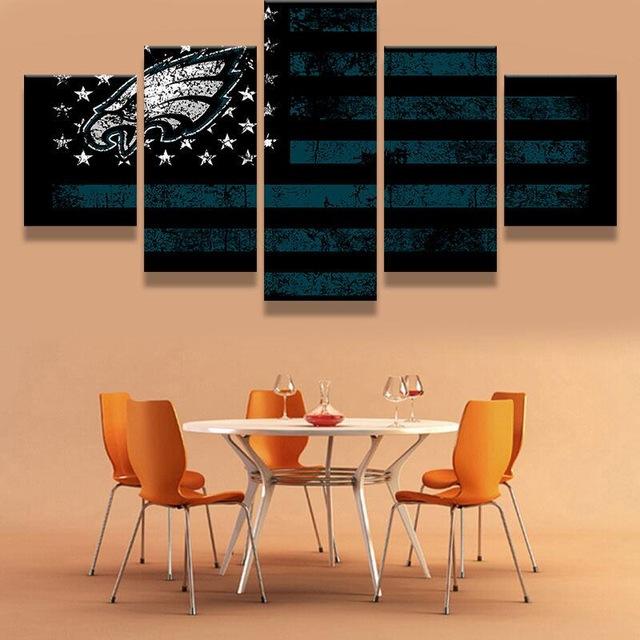 Philadelphia Eagles American Flag - Abstract 5 Panel Canvas Art Wall Decor