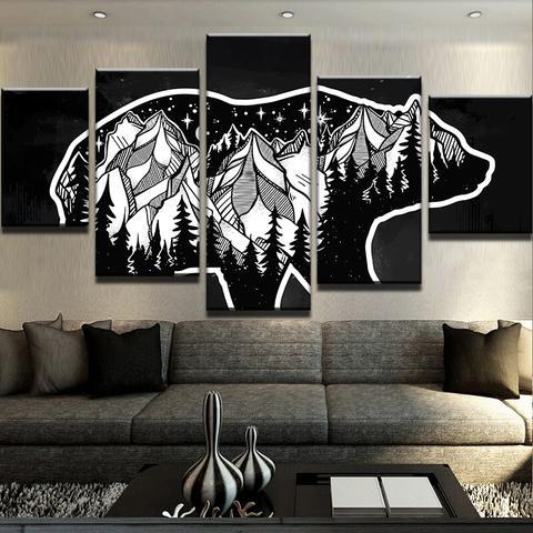 Pine Forest Bear - Abstract 5 Panel Canvas Art Wall Decor