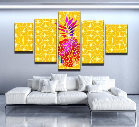 Pineapple - Abstract Nature 5 Panel Canvas Art Wall Decor