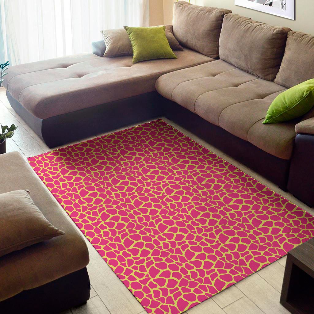 Pink And Yellow Giraffe Pattern Print Area Rug Floor Decor