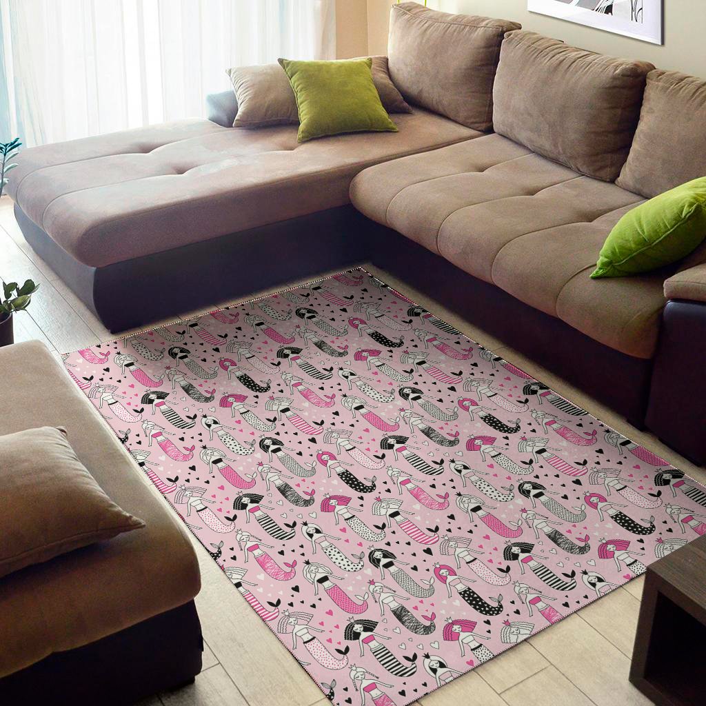 Pink Girly Mermaid Pattern Print Area Rug Floor Decor