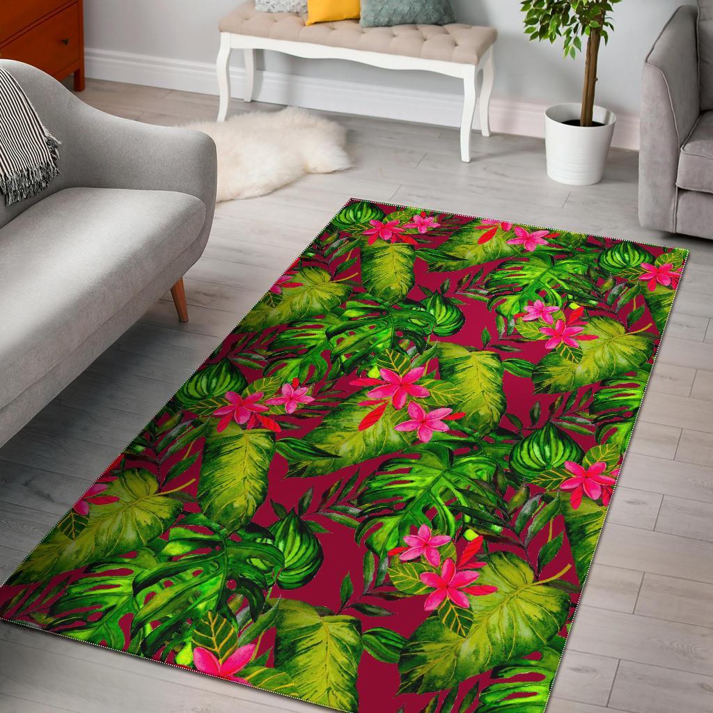 Pink Hawaiian Tropical Pattern Print Area Rug Floor Decor