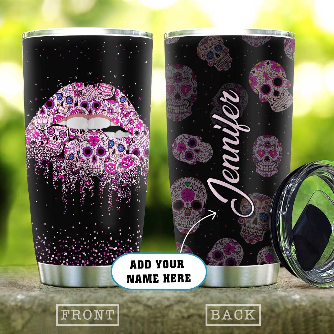 Pink Skull Lips Personalized Stainless Steel Tumbler