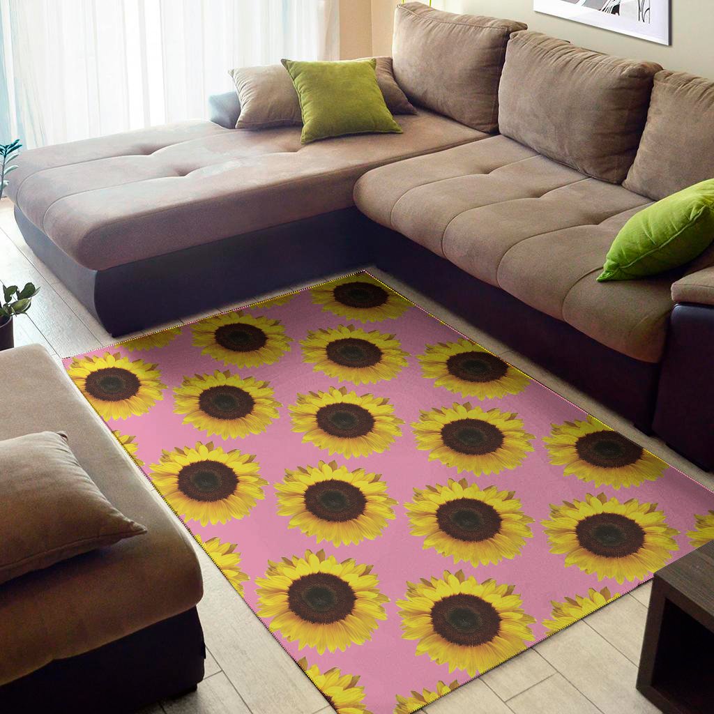 Pink Sunflower Pattern Print Area Rug Floor Decor