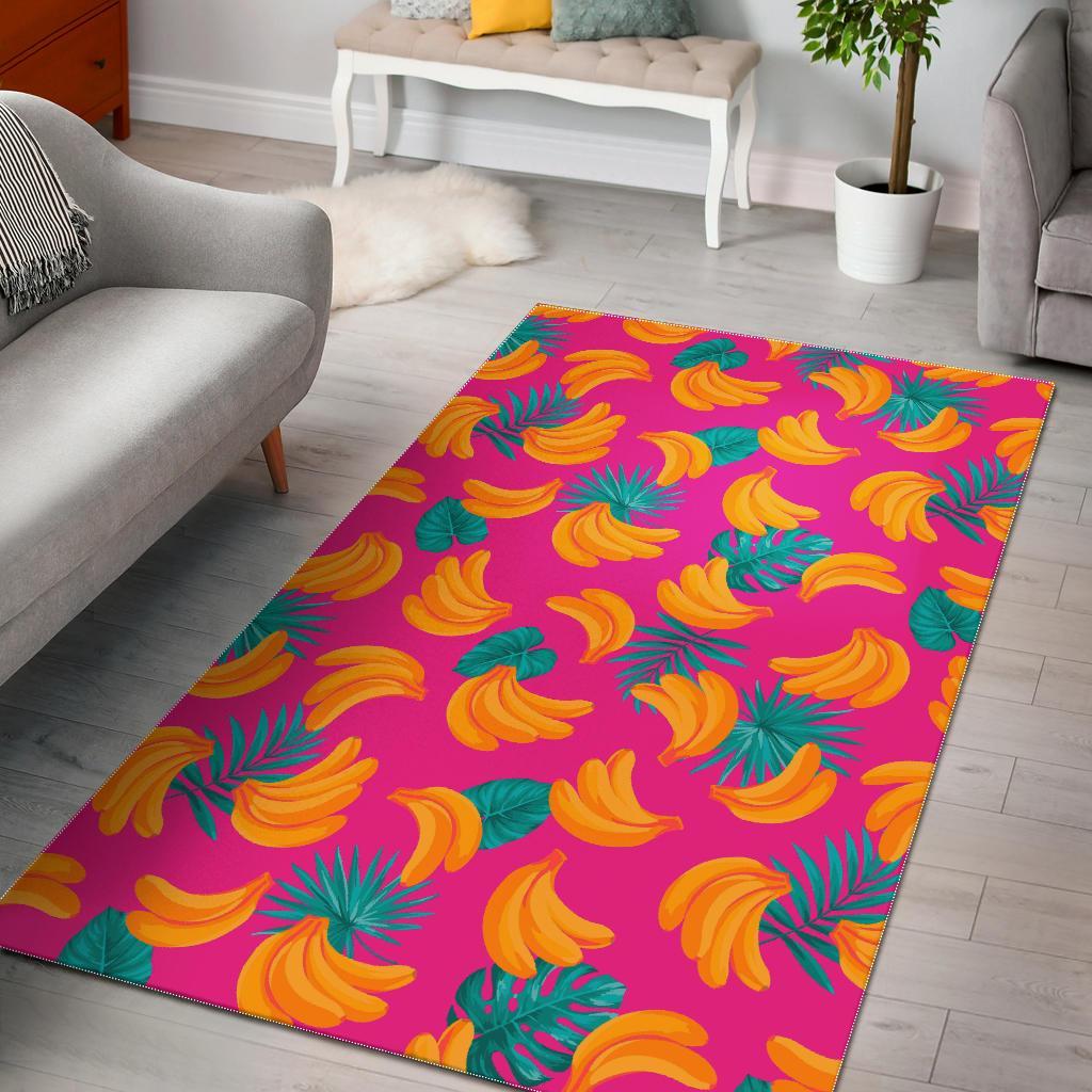 Pink Tropical Banana Pattern Print Area Rug Floor Decor