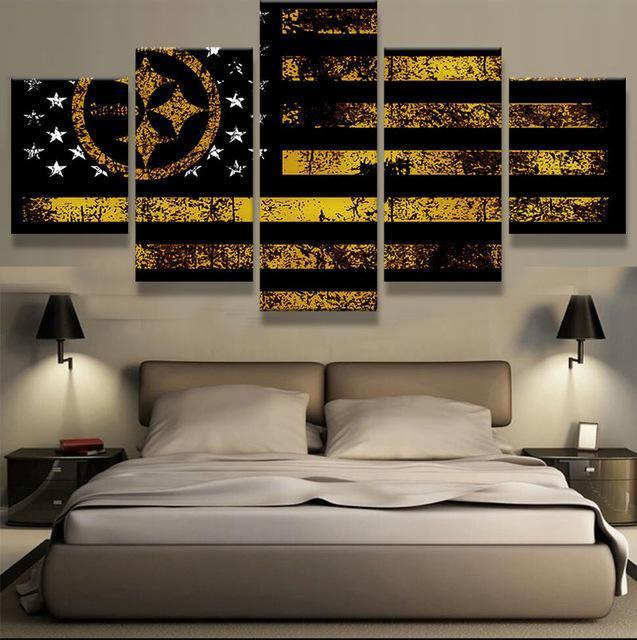 Pittsburgh Steelers American Flag - Abstract 5 Panel Canvas Art Wall Decor