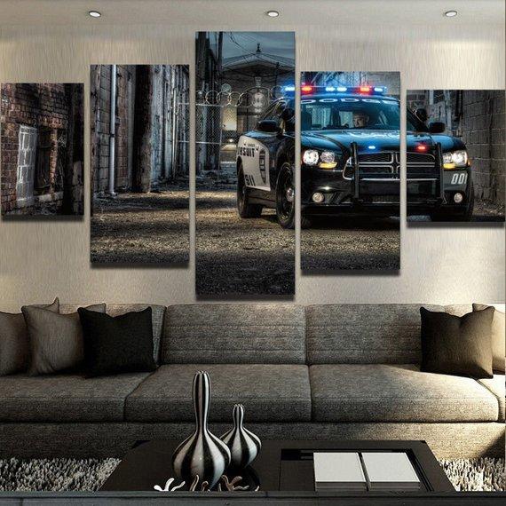 Police Car Abstract Modern - Automative 5 Panel Canvas Art Wall Decor
