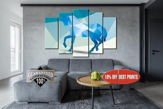 Poligonal Horse - Abstract Animal 5 Panel Canvas Art Wall Decor
