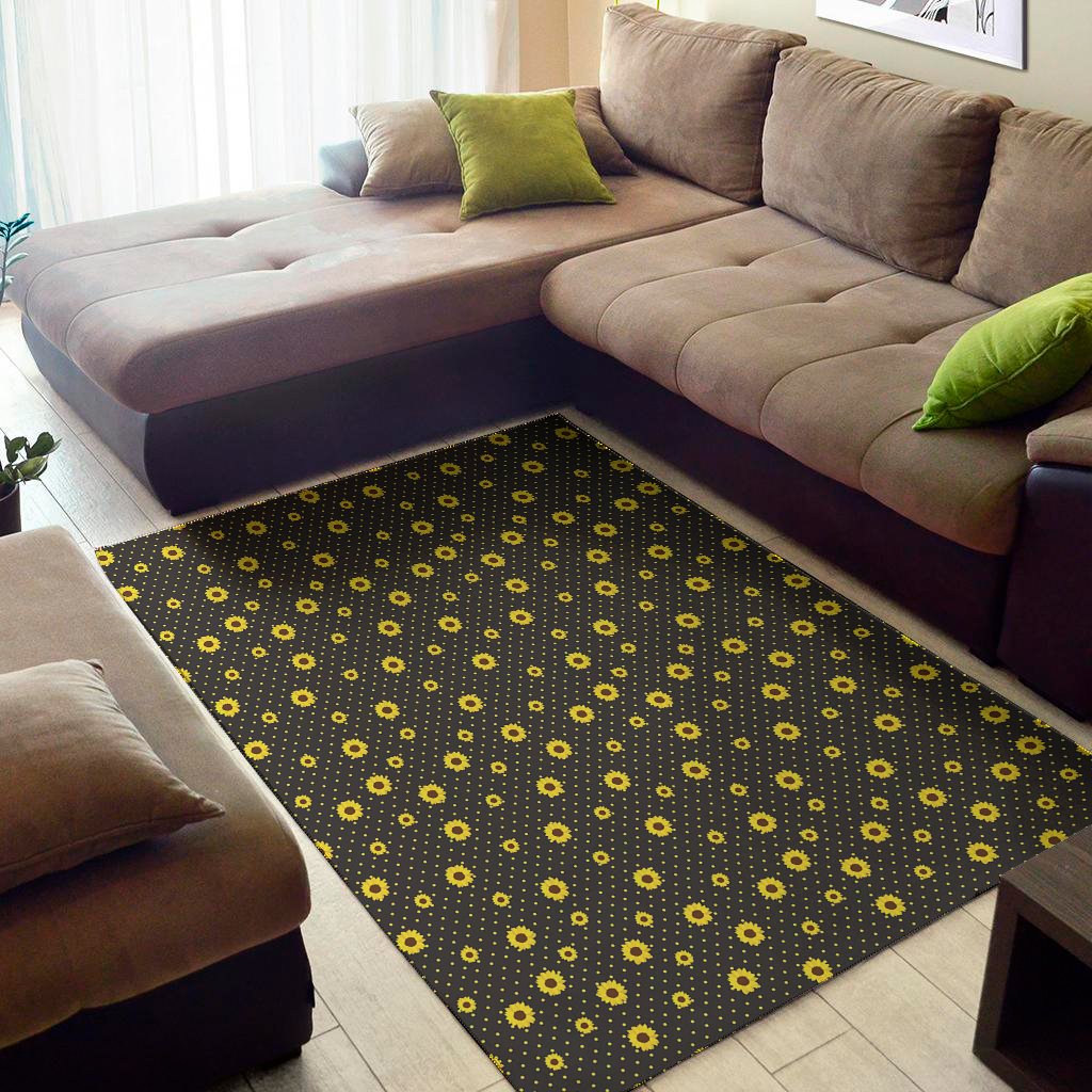 Polka Dot Sunflower Pattern Print Area Rug Floor Decor