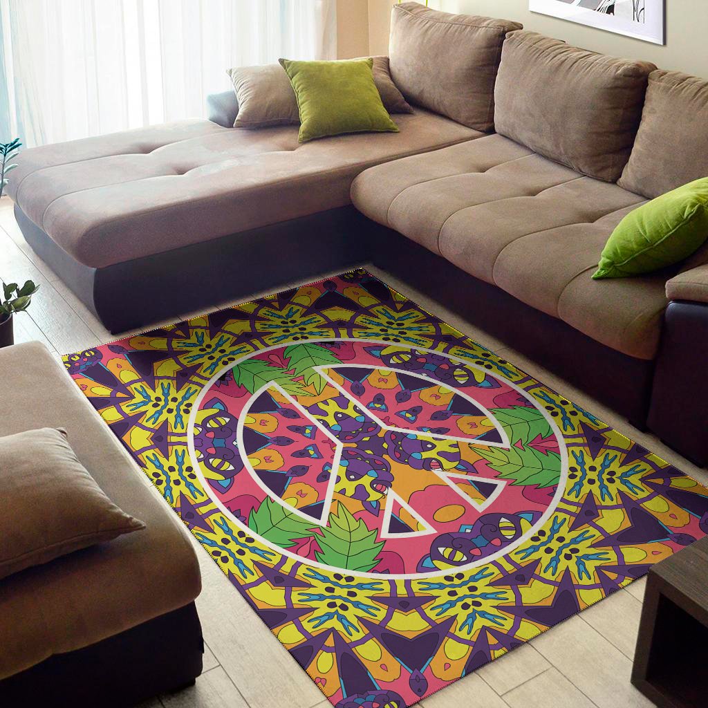 Psychedelic Hippie Peace Sign Print Area Rug Floor Decor