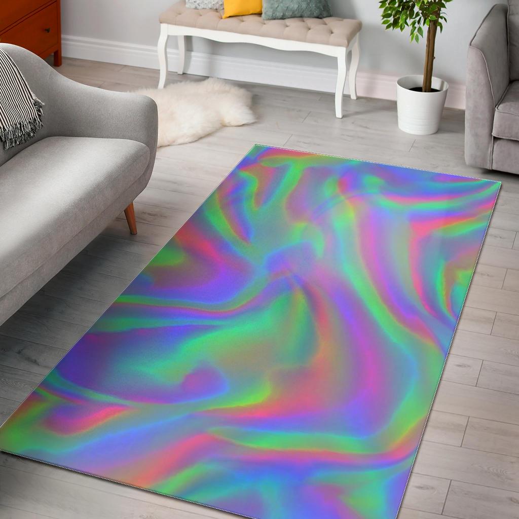 Psychedelic Holographic Trippy Print Area Rug Floor Decor