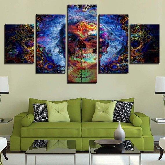 Psychedelic Skull Weed Effect - Abstract 5 Panel Canvas Art Wall Decor