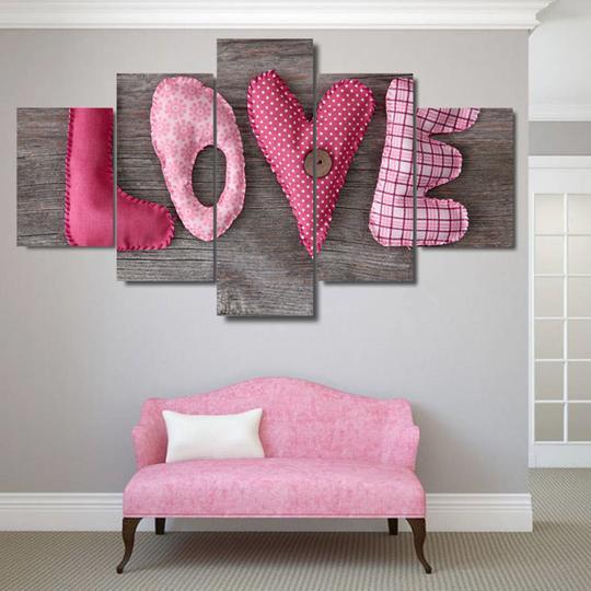Puffy Fabric Love - Abstract 5 Panel Canvas Art Wall Decor