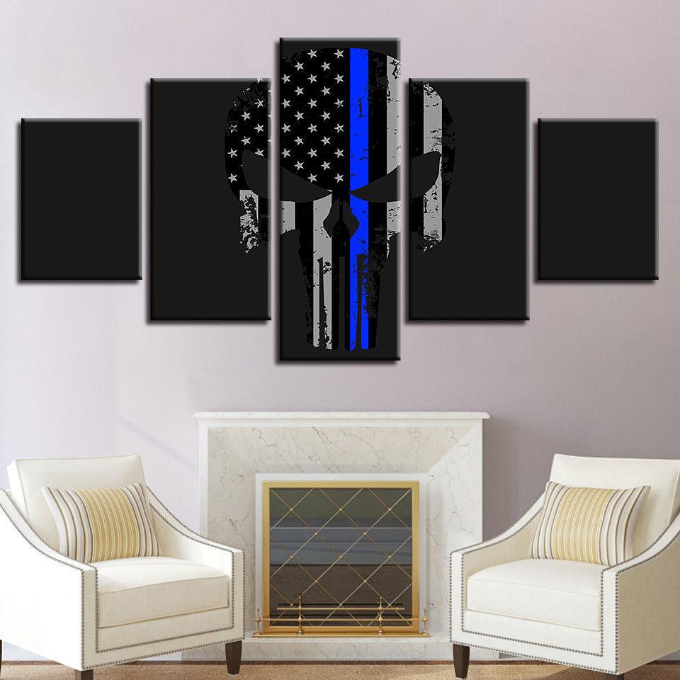Punisher Blue Line - Abstract 5 Panel Canvas Art Wall Decor