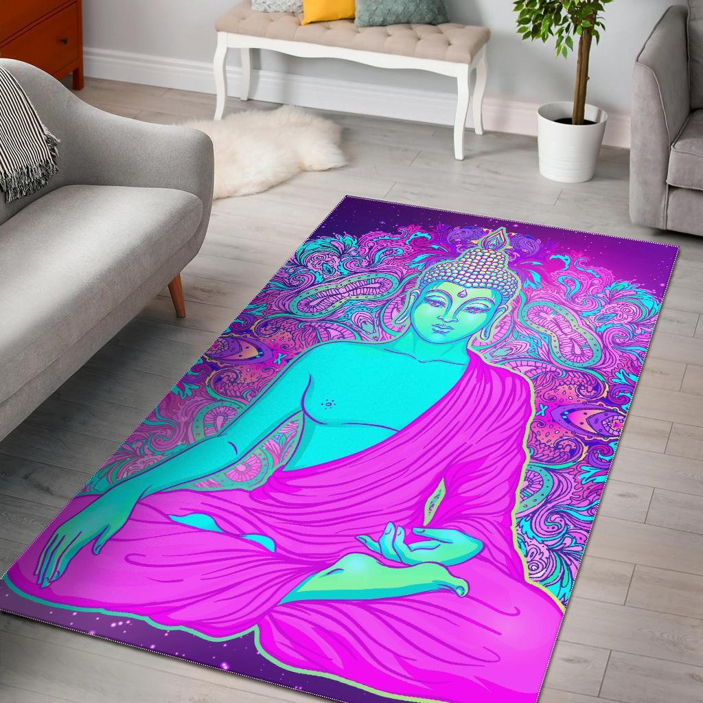 Purple And Teal Buddha Print Area Rug Floor Decor