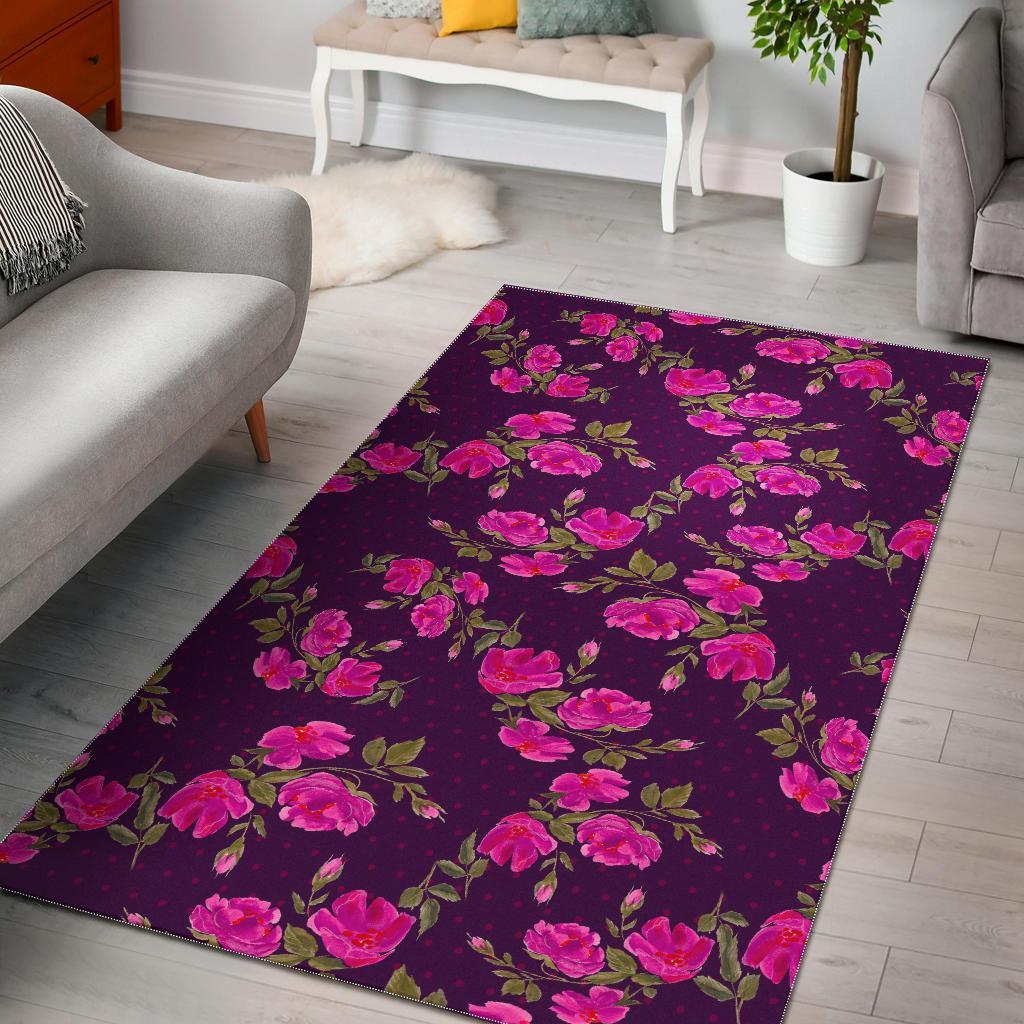 Purple Floral Flower Pattern Print Area Rug Floor Decor