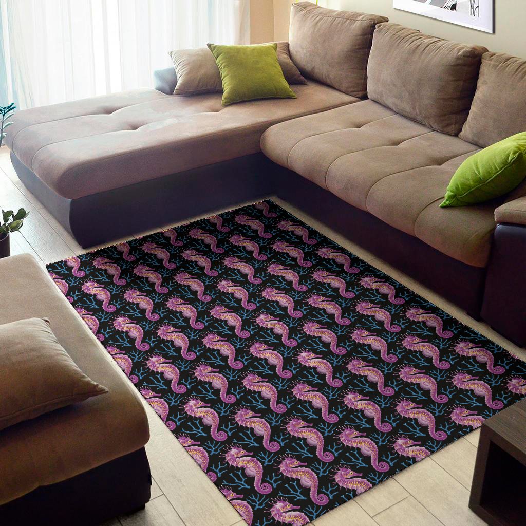 Purple Seahorse Pattern Print Area Rug Floor Decor