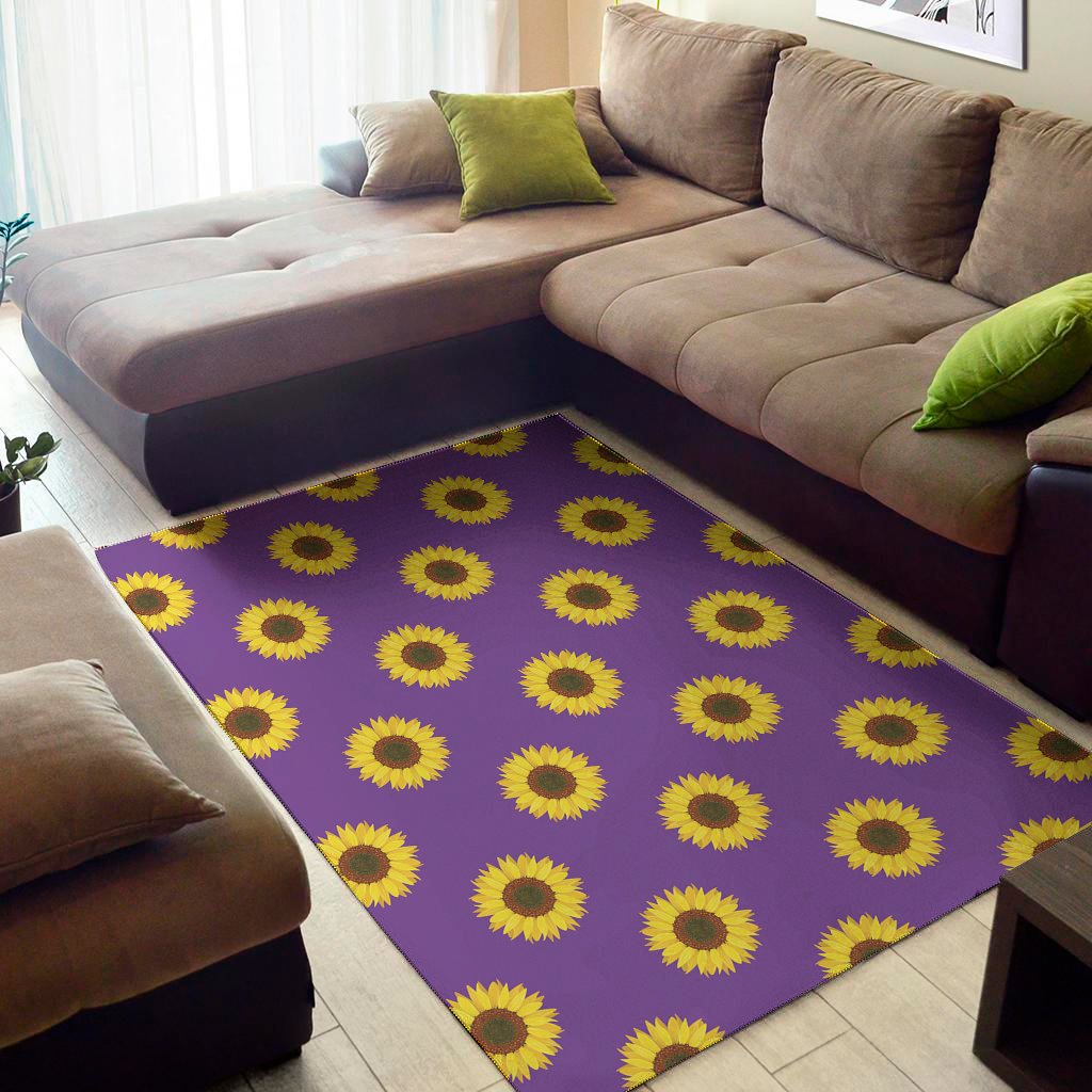Purple Sunflower Pattern Print Area Rug Floor Decor