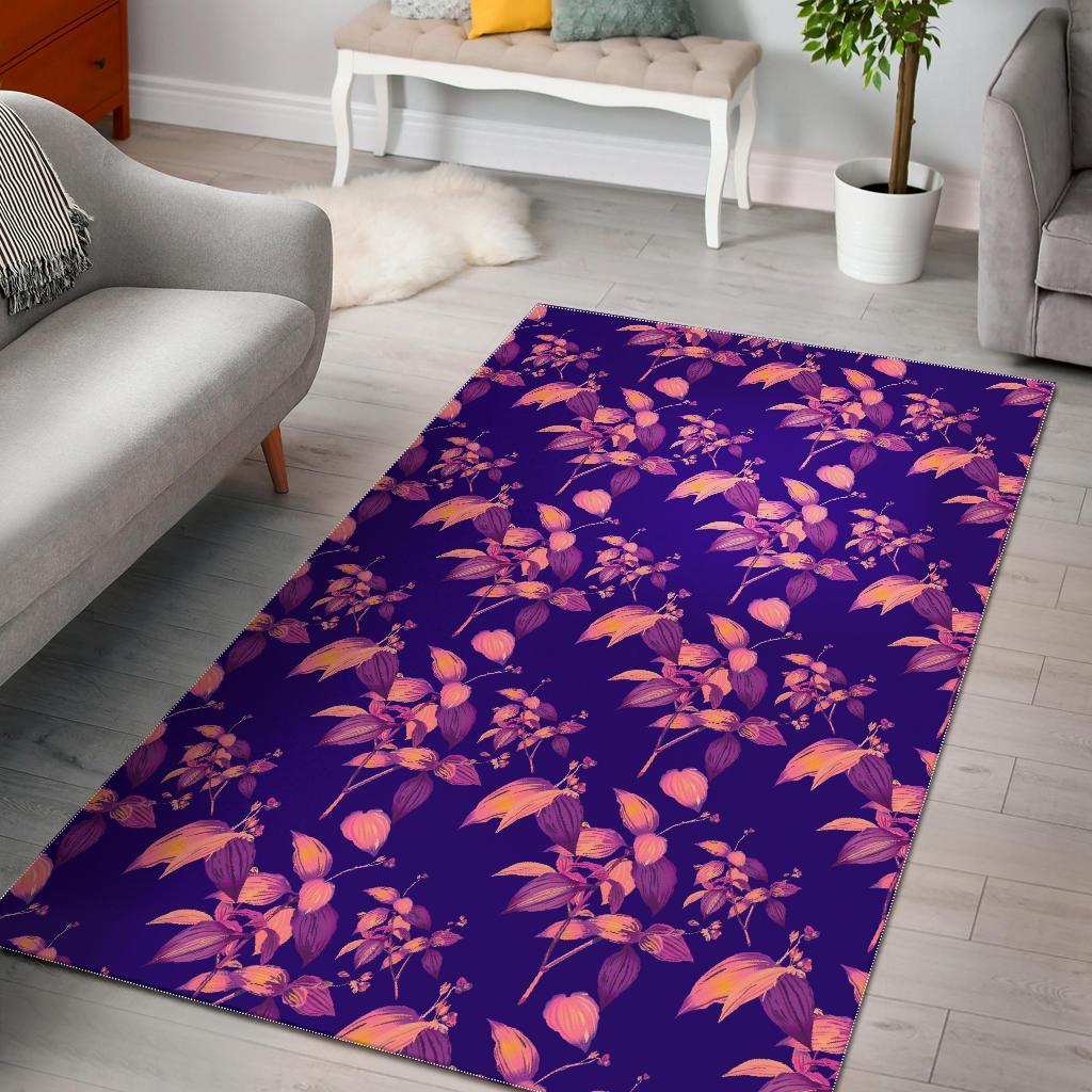 Purple Tropical Hawaiian Pattern Print Area Rug Floor Decor