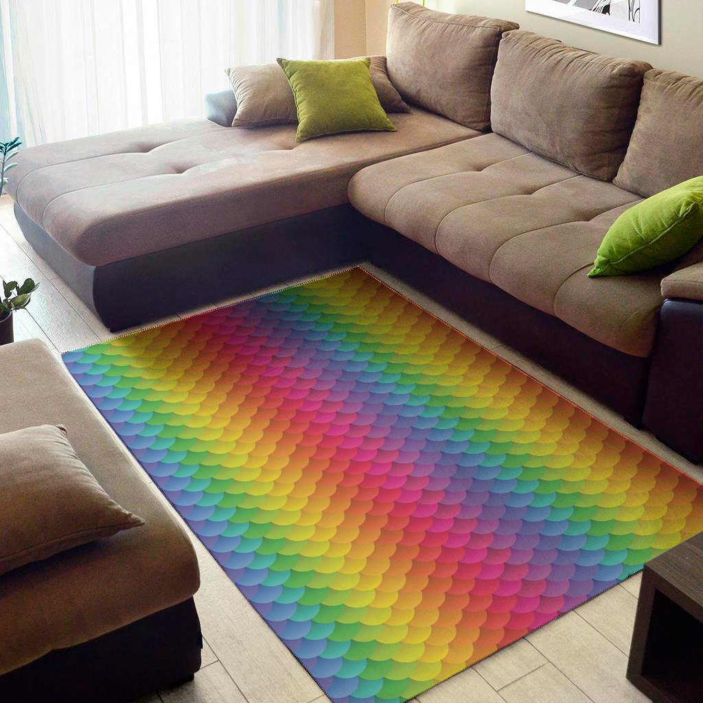 Rainbow Mermaid Scale Pattern Print Area Rug Floor Decor