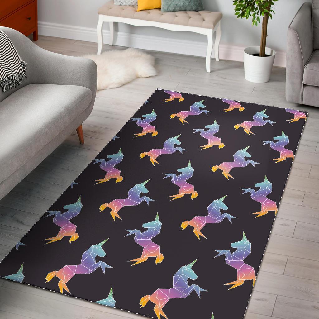 Rainbow Origami Unicorn Pattern Print Area Rug Floor Decor