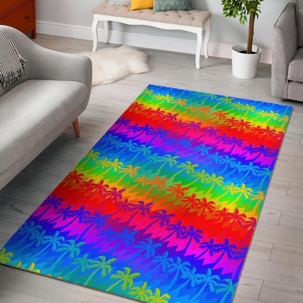 Rainbow Palm Tree Pattern Print Area Rug Floor Decor