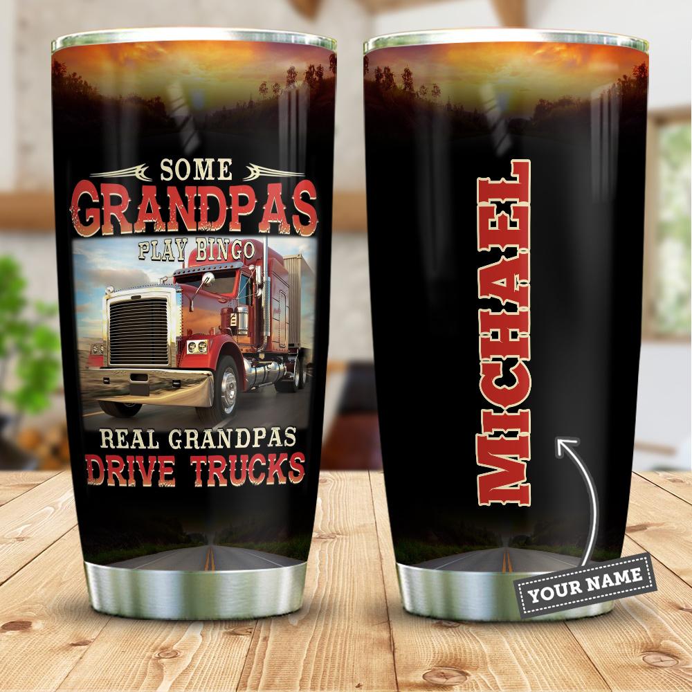 Real Grandpas Drive Trucks Personalized Stainless Steel Tumbler