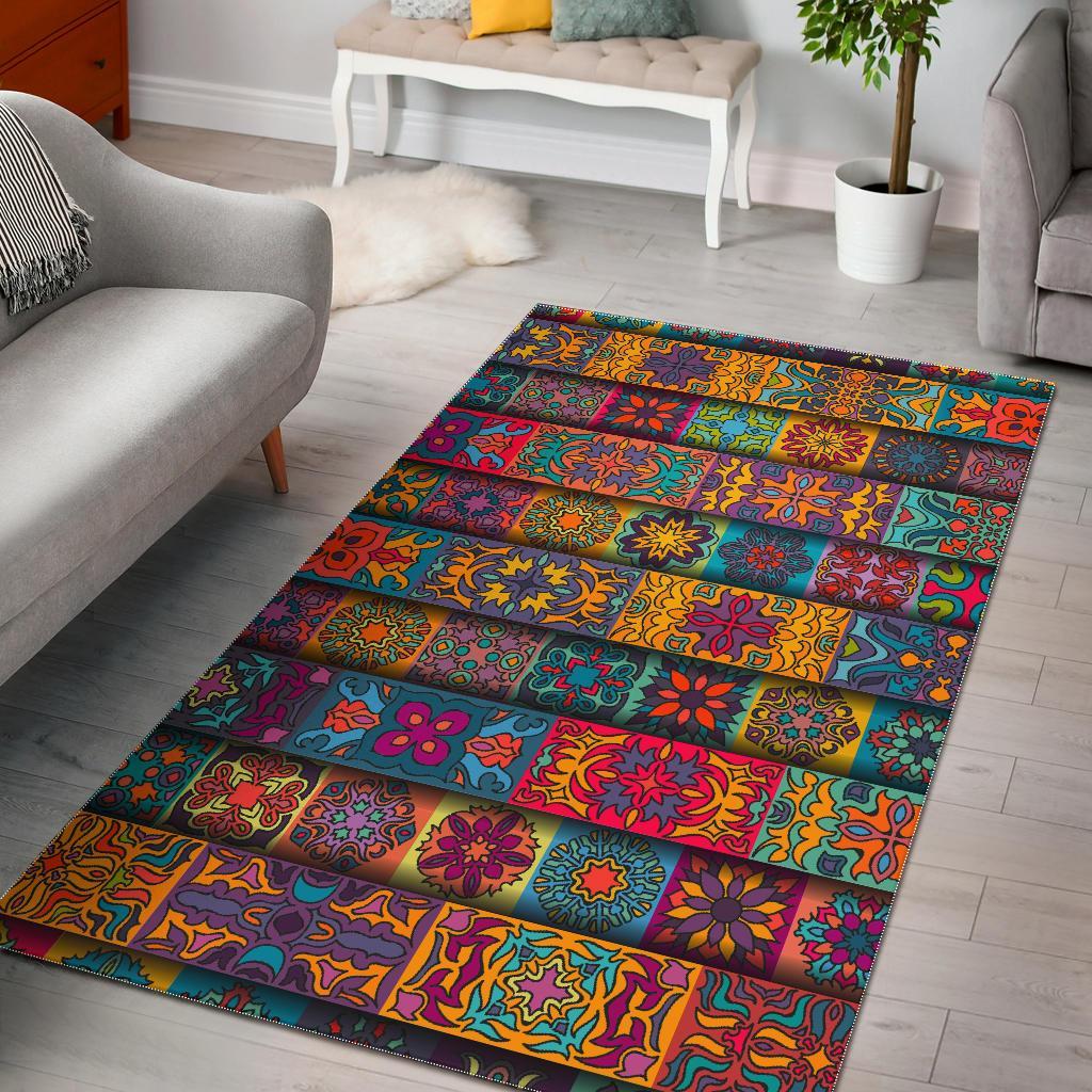Rectangle Mandala Bohemian Pattern Print Area Rug Floor Decor