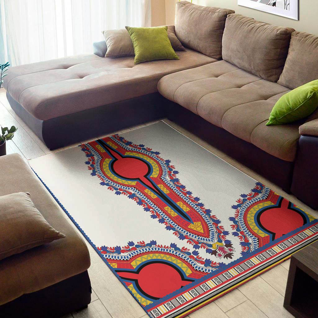 Red And White African Dashiki Print Area Rug Floor Decor